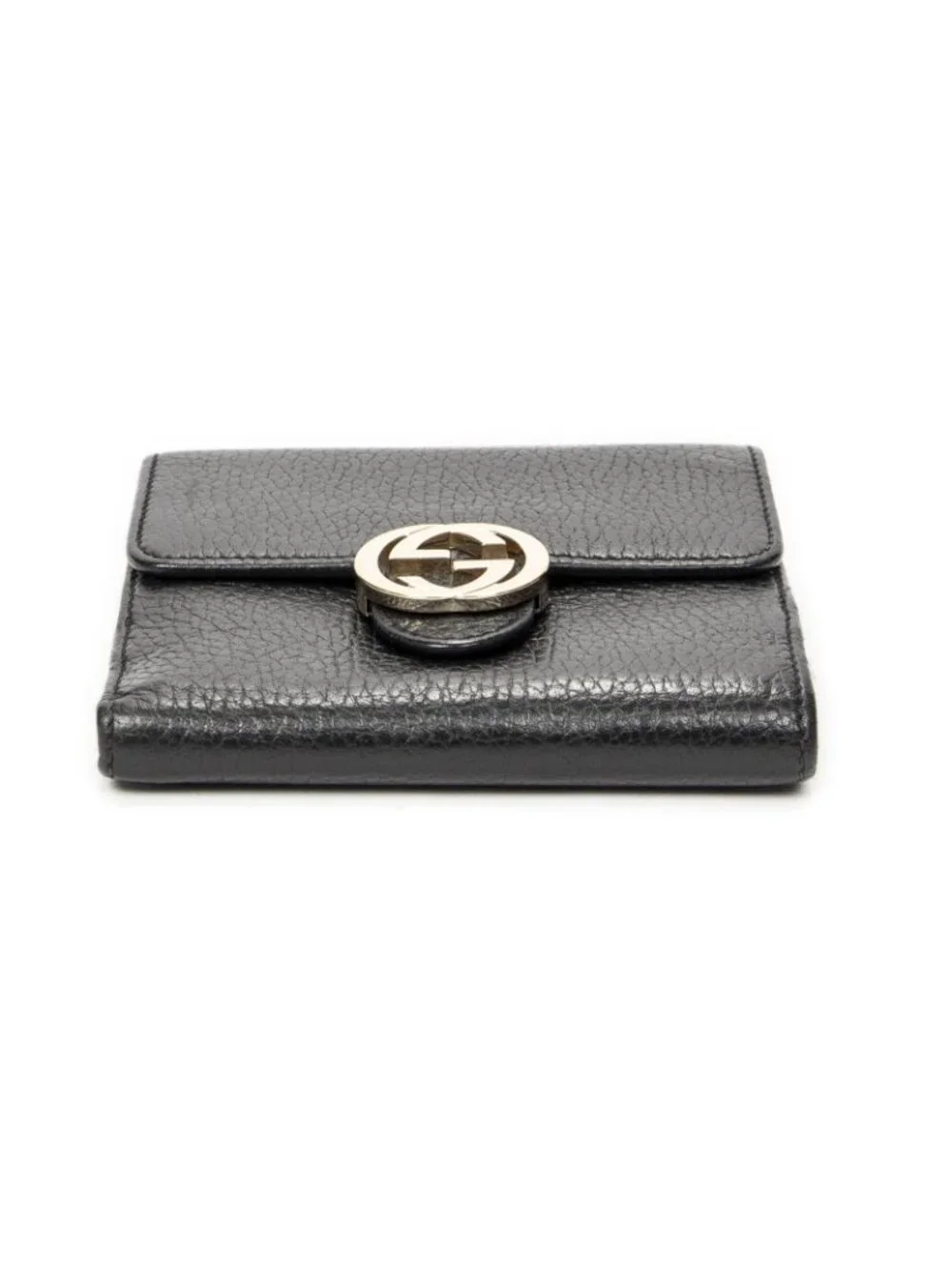 Gucci Interlocking Compact French Wallet Black Gray Calfskin Leather - Picture 3 of 5